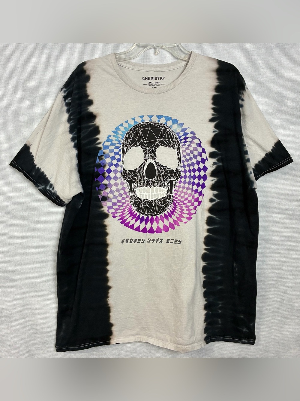 Chemistry 2XL Geometric Skull Tie Dye Graphic Psychedelic T Shirt Black White